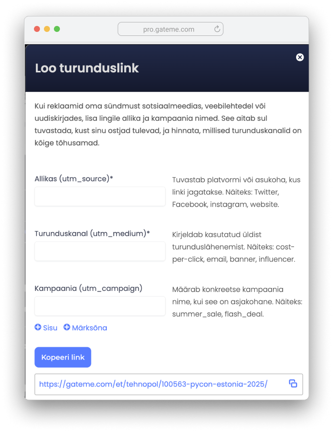 UTM-GateMe GateMe Pro UTM link UI