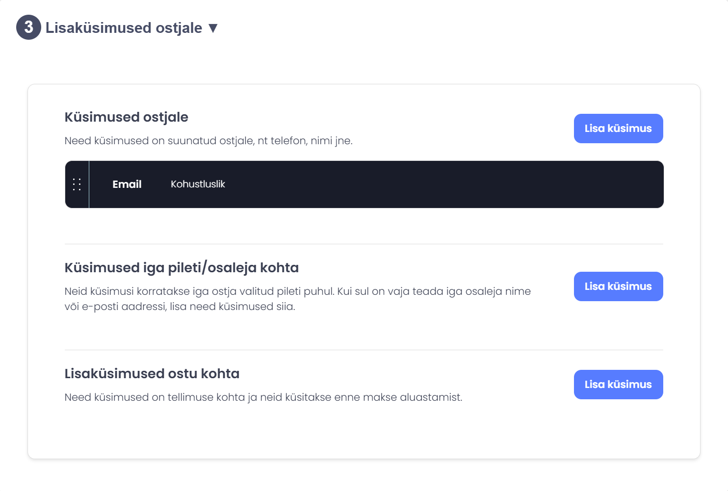 Lisaküsimuste lisamise aken