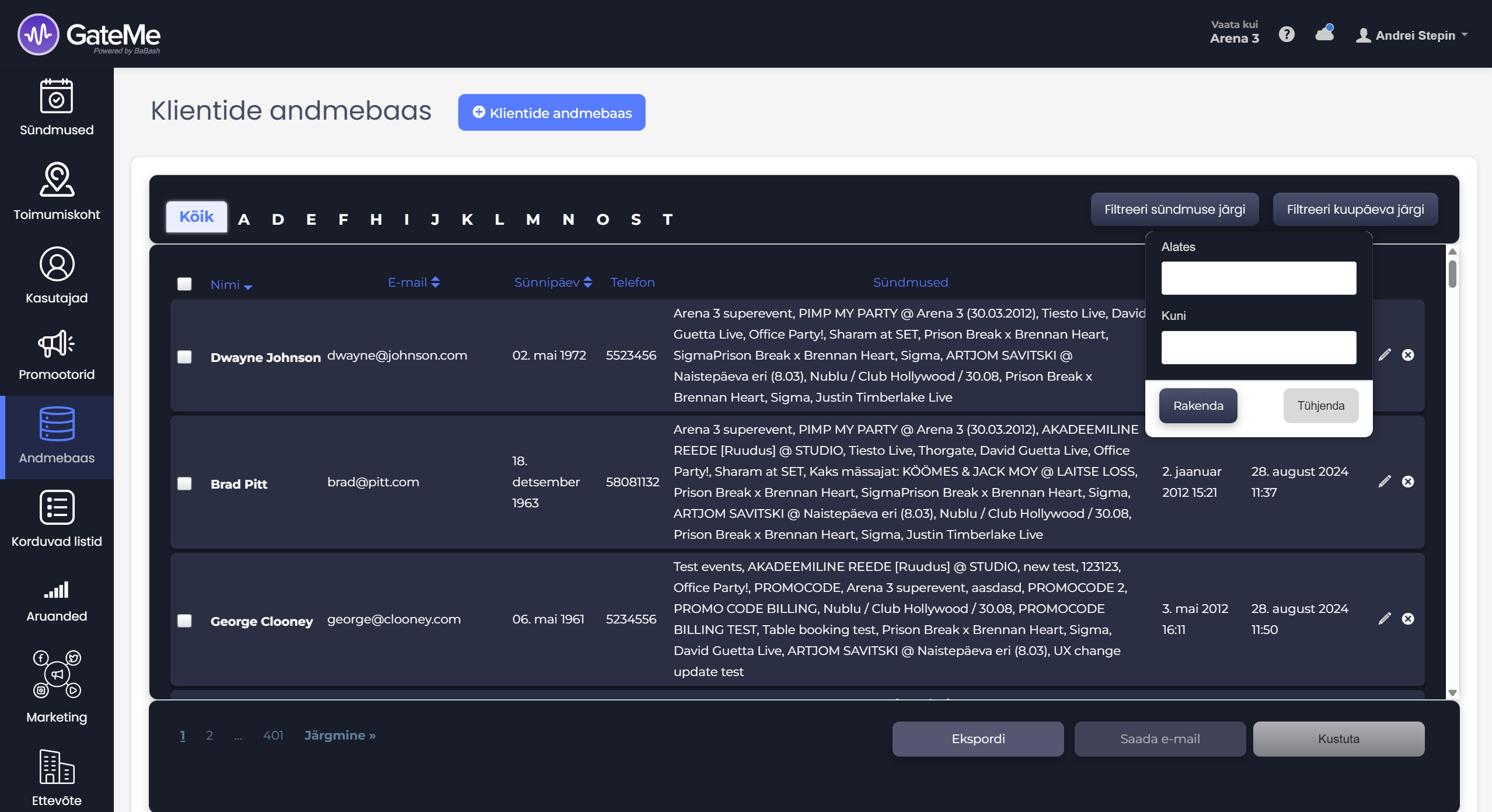 filtreerimine kuupäeva järgi