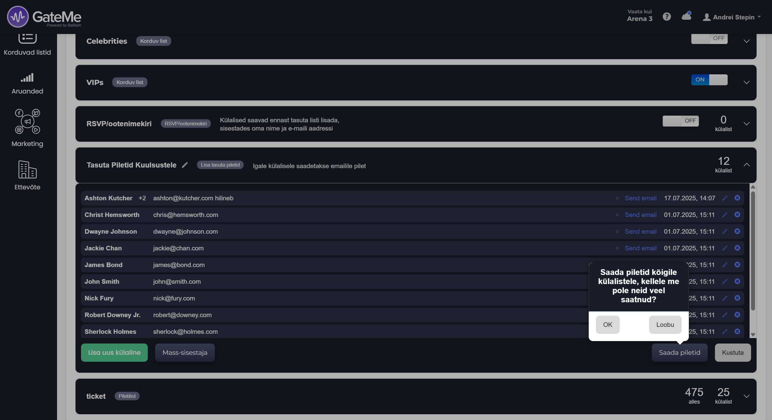 tasuta piletite saatmine